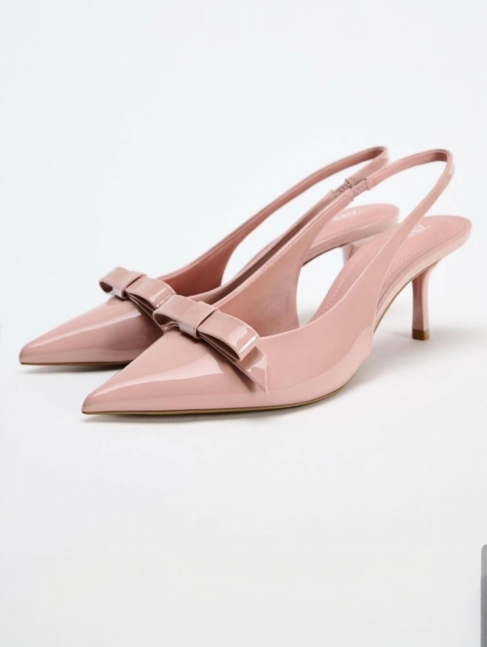 ZARA Pointed Toe Kitten Heel Slingback Patent Leather Shoes Size 38(7.5) Pink